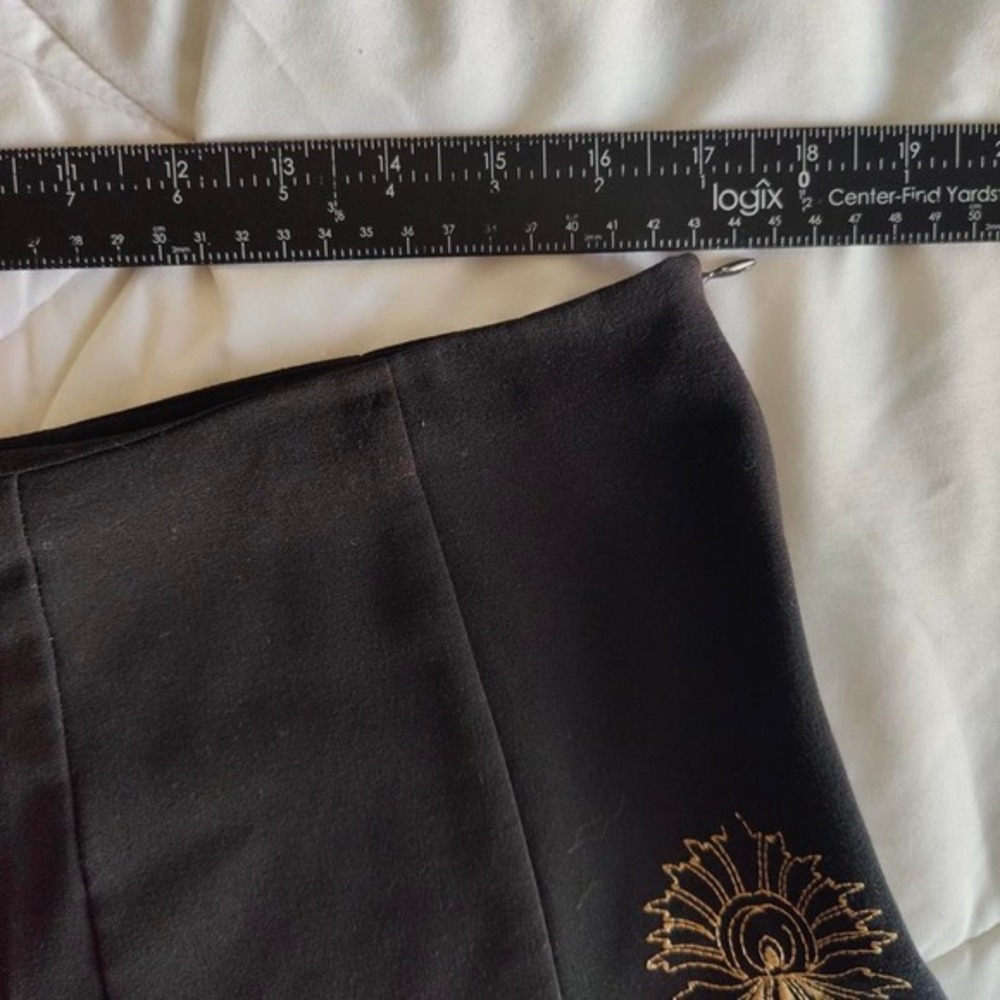 Vintage y2k Bohemian Ornamental Embroidered Panel Midi Skirt Stretch Black Sz 14 - Picture 6 of 8